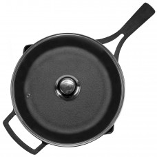 Сковорода чавунна Brizoll 26 см з литою ручкою та скляною кришкою (M2660P-6)