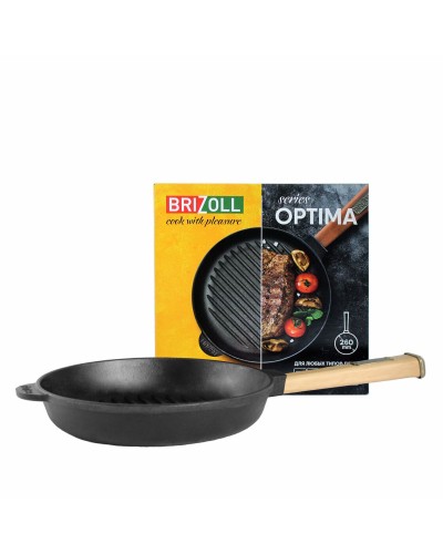 Чугунная сковорода гриль Brizoll Optima 260 х 40 мм (O2640G-P) Чугунная сковорода гриль Brizoll Optima 260 х 40 мм (O2640G-P)