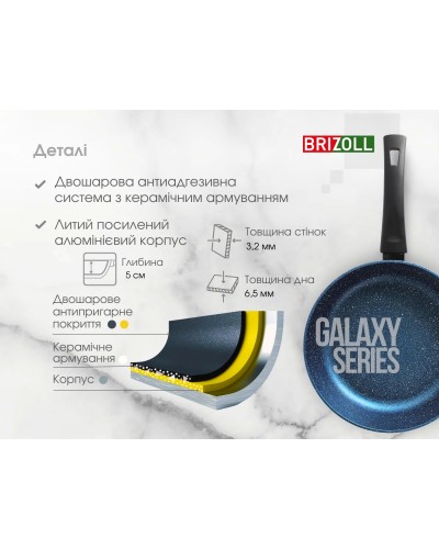 Сковорода з антипригарним покриттям Brizoll GALAXY 24 см зі скляною кришкою (56-2450-6)